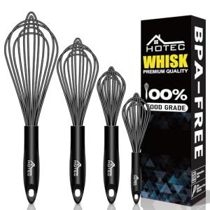 HOTEC 4-Piece Silicone Whisk Set for Cooking