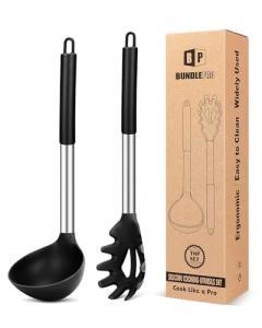 Silicone Pasta Fork and Ladle Set - Black