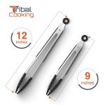 Tribal Cooking Stainless Steel Tongs - 9" and 12" With Silicone Tips, Locking BBQ Tongs