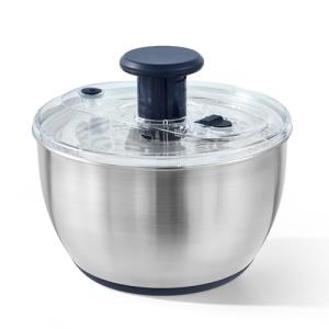 Large Stainless Steel Salad Spinner with One-Handed Operation