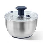 Large Stainless Steel Salad Spinner with One-Handed Operation