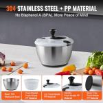 VEVOR One-Handed Stainless Steel Salad Spinner 4.75Qt