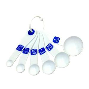 6-Piece White and Blue Plastic Measuring Spoon Set
