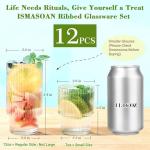 12-Piece Ribbed Glassware Set with Stackable Cups