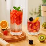 Set of 8 Clear Ribbed Drinking Glasses