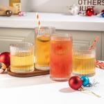 8-Pack Ribbed Drinking Glasses Set, Clear