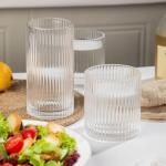 8-Pack Ribbed Drinking Glasses Set, Clear