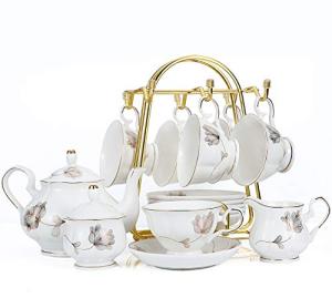 CHENP.HMC Porcelain Ceramic 22-Piece Tea Set, Teapot and Cup Set, 30.7 Ounces, for 6, Gift Sets, Tea or Coffee Lovers, Wedding, Birthday