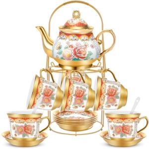 Vintage Flower Porcelain Tea Set for 6 Adults