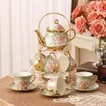 20-Piece Flower Porcelain Tea Set with Holder