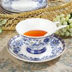 Blue Porcelain Tea Set for 6 with Rack