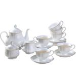15-Piece Off-White Porcelain Tea Set with Gold Trim