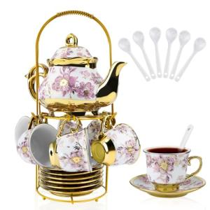 20-Piece Elegant Purple Porcelain Tea Set