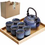 Elegant Japanese Tea Set with Teapot and Cups