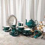 Vintage 21-Piece Green Porcelain Tea Set