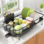 Expandable Metal Dish Drying Rack with Utensil Holder