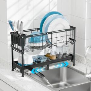 GSlife Expandable Dish Drying Rack with Cutlery Holder
