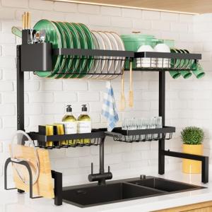 Adjustable Over Sink Dish Drying Rack, Black