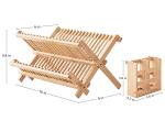 Bamboo Folding 2-Tier Dish Rack with Utensil Holder