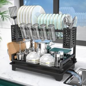 2-Tier Stainless Steel Dish Drying Rack with Drainboard