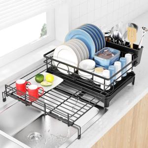 COHOSEGE Expandable Dish Drying Rack with Cutlery Holder