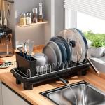 Compact Stainless Steel Dish Drying Rack with Utensil Holder