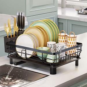 AIDERLY Extendable Iron Dish Drying Rack with Strainer
