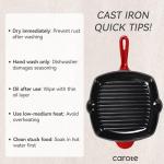 CAROTE 10" Cast Iron Grill Pan Skillet