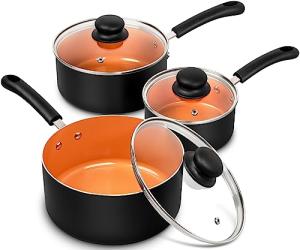 MICHELANGELO Copper Nonstick Ceramic Saucepan Set