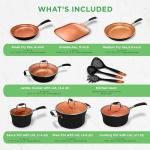 NutriChef 14-Piece Non-Stick Pots & Pans Set - Multi-Sized Cooking Pots with Lids, Small and Medium Frying Pans with Slotted Spatula, Pasta Server, Soup Ladle, Silicone Handles (Copper Color)