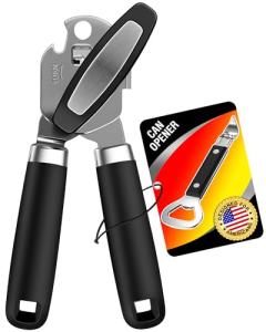 2PCS Can Opener Manual & Bottle Opener, Smooth Edge Manual Can Openers with Strong Magnet, Heavy Duty Stainless Steel Abrelatas Handheld Can Openers for Seniors- Premium Kitchen Supplies (Black)