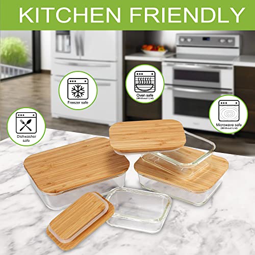 Glass Storage Containers with Bamboo Lids - 5 Pack