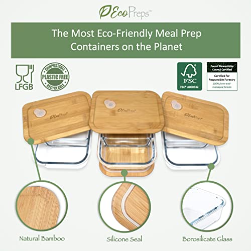 EcoPreps Glass Meal Prep Containers with Bamboo Lids