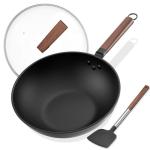 Carbon Steel Wok with Glass Lid and Spatula