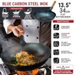 YOSUKATA 13.5” Blue Carbon Steel Wok Pan