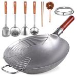 Teewe 13.4" Hand-Hammered Carbon Steel Wok Set
