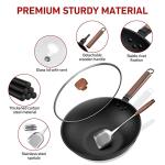 Carbon Steel Wok Set with Glass Lid and Spatula