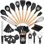 39-Piece Silicone Kitchen Utensils Set with Wooden Handles