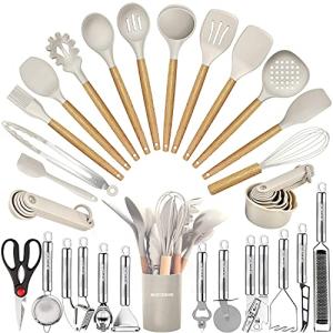 35-Piece Silicone and Wood Kitchen Utensils Set