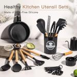 39-Piece Silicone Kitchen Utensils Set with Wooden Handles