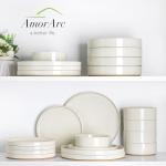 AmorArc Beige Ceramic Dinner Plates Set of 6
