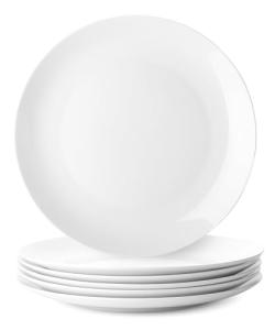 White Porcelain Dinner Plates Set of 6 - 10.5 Inch