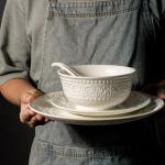 Set of 4 Modern White Ceramic Dinner Plates