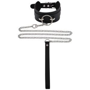 KISSHAKE Black Leather Dog Collar and Leash Set