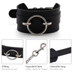 KISSHAKE Black Leather Dog Collar and Leash Set