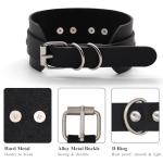 KISSHAKE Black Leather Dog Collar and Leash Set