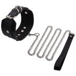KISSHAKE Black Leather Dog Collar and Leash Set