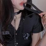 Vintage Black Leather Choker Collar and Leash Set