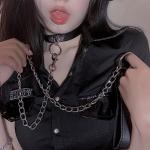 Vintage Black Leather Choker Collar and Leash Set