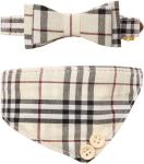 Plaid Dog Collar and Leash Set with Bow Tie